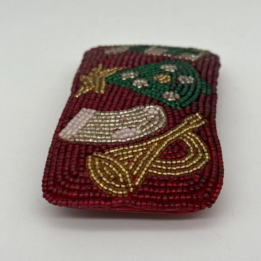 Vintage 90s Red Beaded Christmas Barrette Festive Tree Stocking French Hair Clip